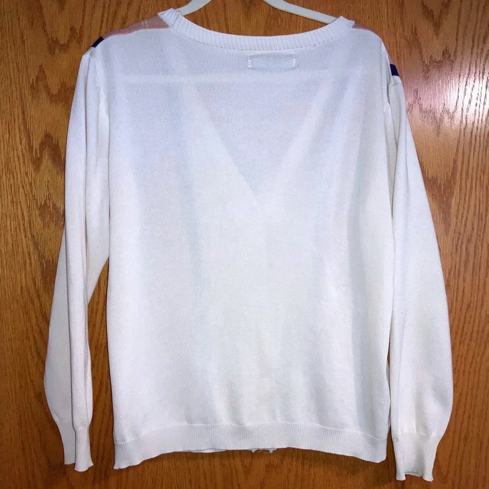 GUCCI Mens White Navy Tan Luxury Knit Cardigan‎ Sweater V Neck Pockets Size S